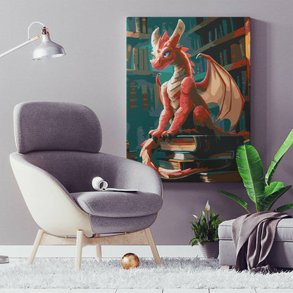 Obraz Po Numerach "Smok Strażnik Ksiąg" – Malowanie po Numerach, Fantastyczny Klimat i Magia Wiedzy