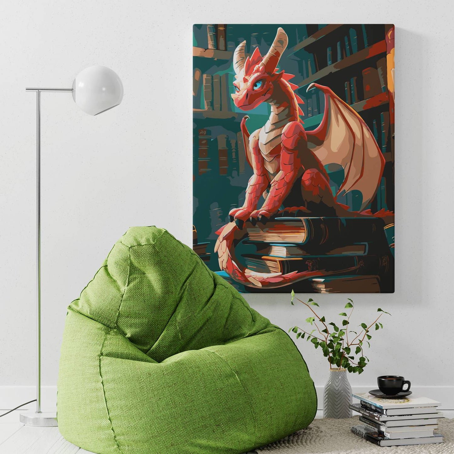 Obraz Po Numerach "Smok Strażnik Ksiąg" – Malowanie po Numerach, Fantastyczny Klimat i Magia Wiedzy
