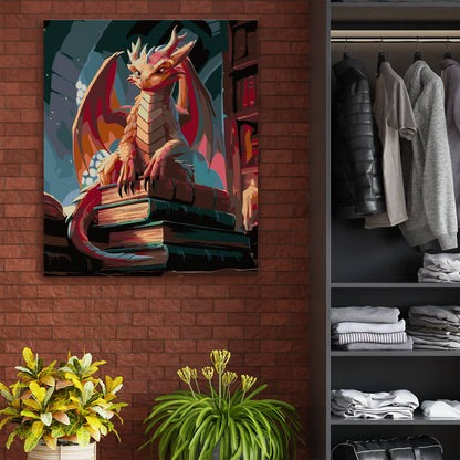 Obraz Po Numerach "Mądry Smok Bibliotekarz" – Malowanie po Numerach, Fantastyczne Klimaty i Magia Książek