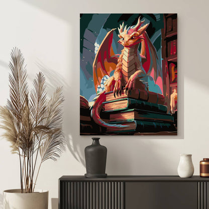 Obraz Po Numerach "Mądry Smok Bibliotekarz" – Malowanie po Numerach, Fantastyczne Klimaty i Magia Książek