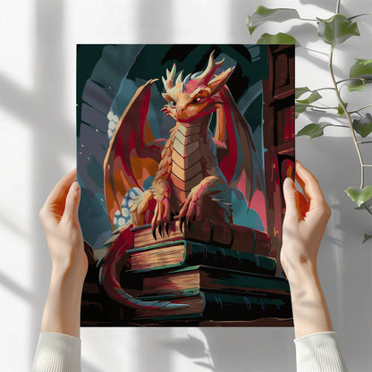 Obraz Po Numerach "Mądry Smok Bibliotekarz" – Malowanie po Numerach, Fantastyczne Klimaty i Magia Książek