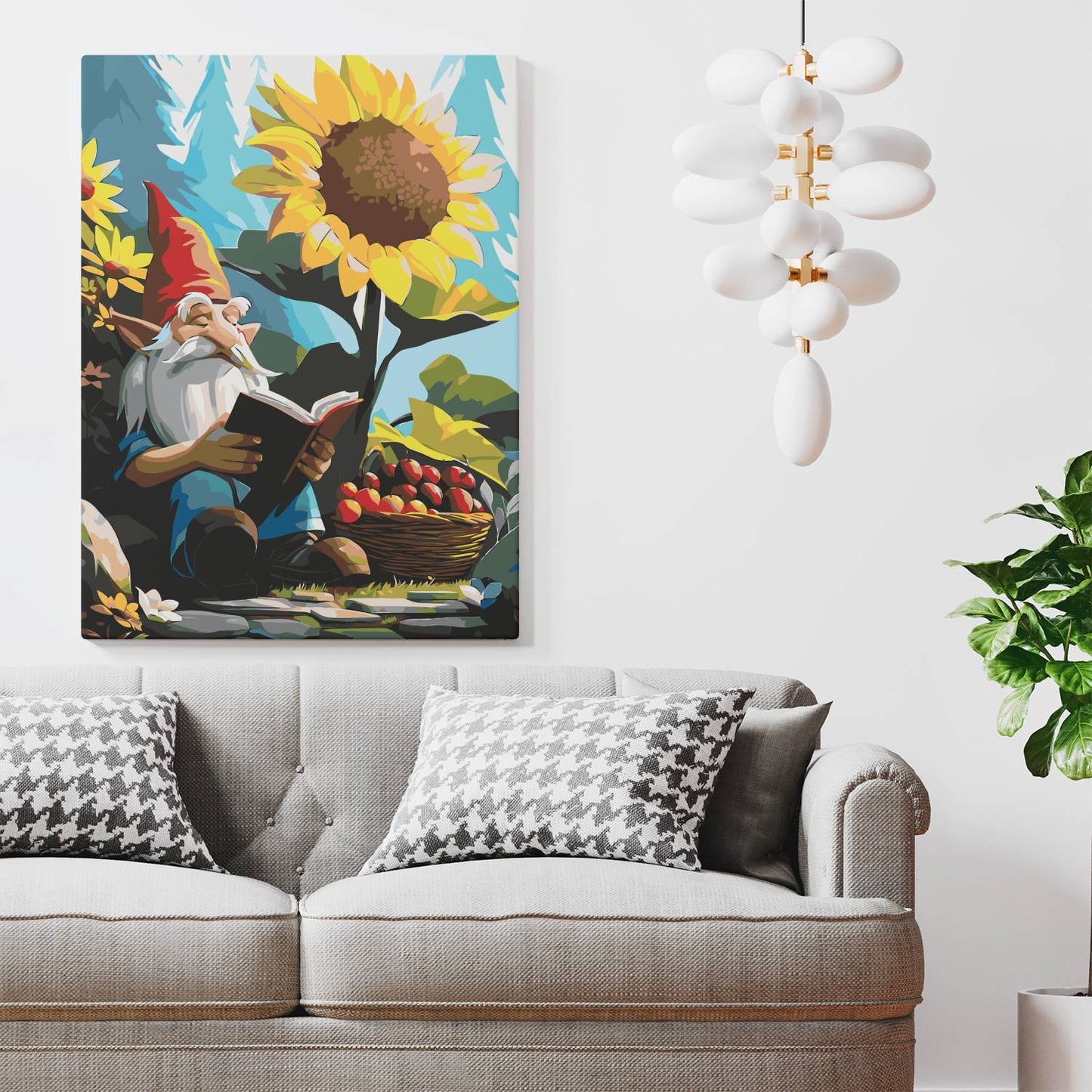 Obraz Po Numerach "Leśny Krasnal z Książką" – Malowanie po Numerach, Bajkowy Klimat i Letnia Beztroska