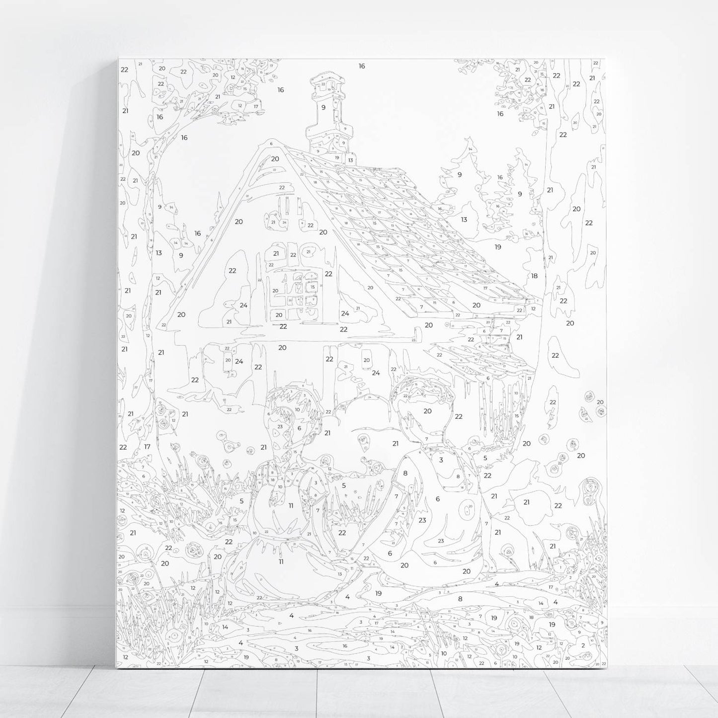 Obraz Po Numerach "Jaś i Małgosia przy Chatce" – Malowanie po Numerach, Bajkowa Przygoda i Magia Lasu