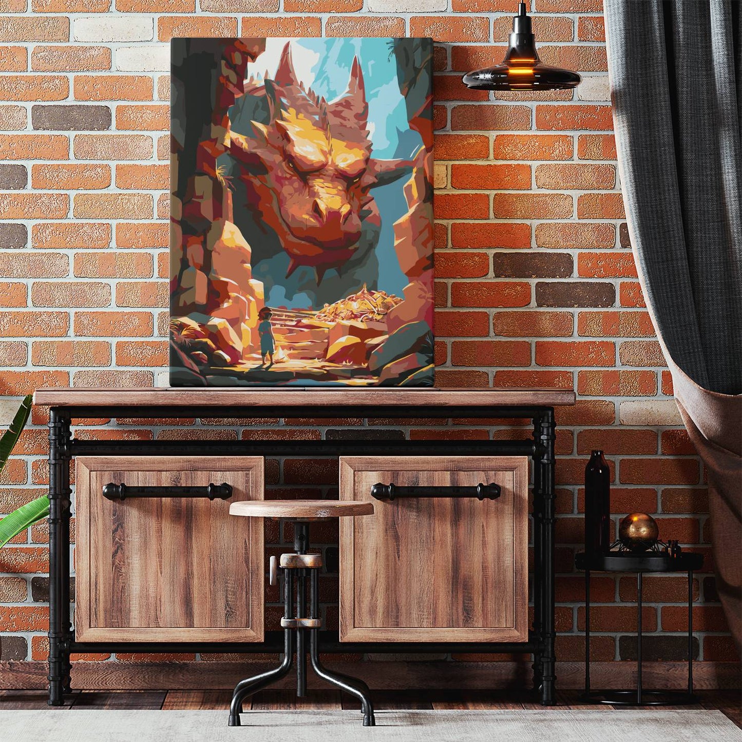 Obraz Po Numerach "Hobbit i Smok" – Malowanie po Numerach, Fantastyczna Przygoda w Grocie