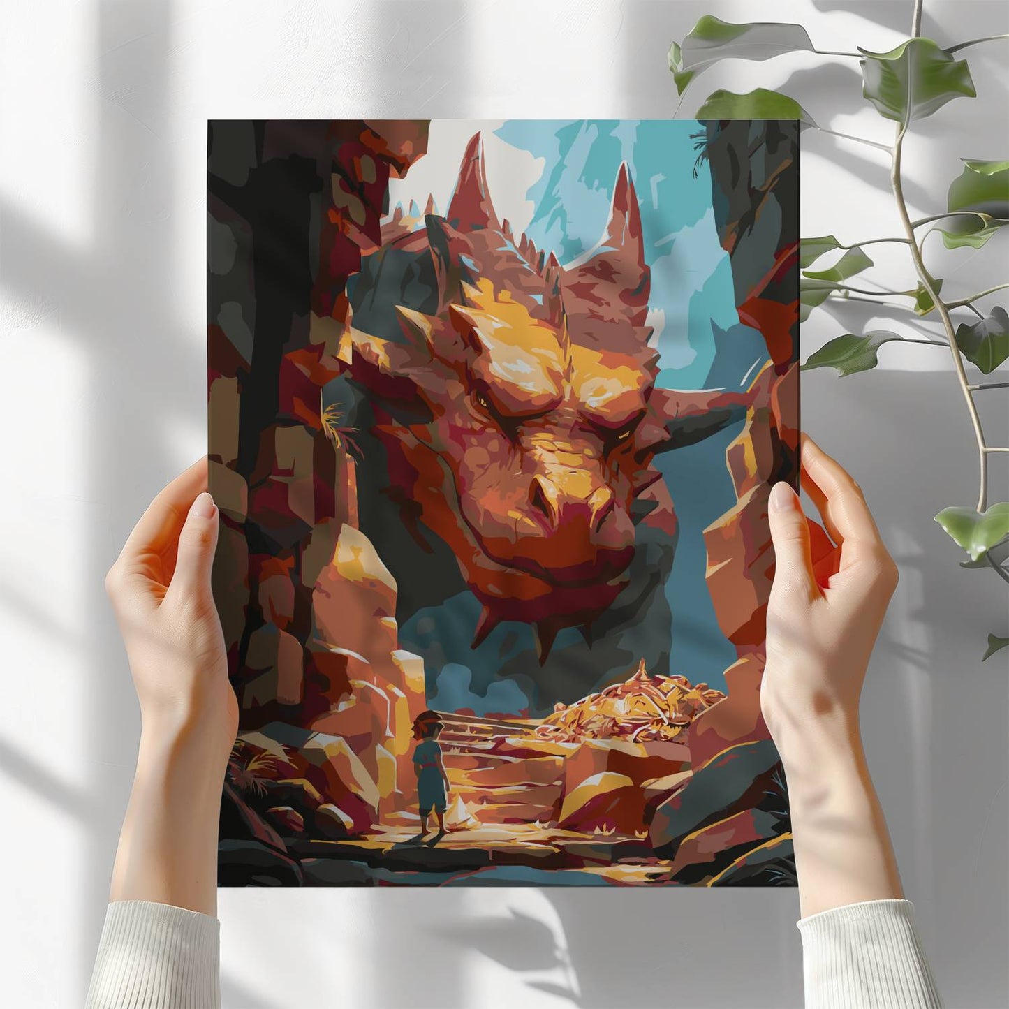 Obraz Po Numerach "Hobbit i Smok" – Malowanie po Numerach, Fantastyczna Przygoda w Grocie