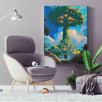 Obraz Po Numerach "Jaś i Magiczna Fasola" – Malowanie po Numerach z Bajki, Drzewo do Nieba