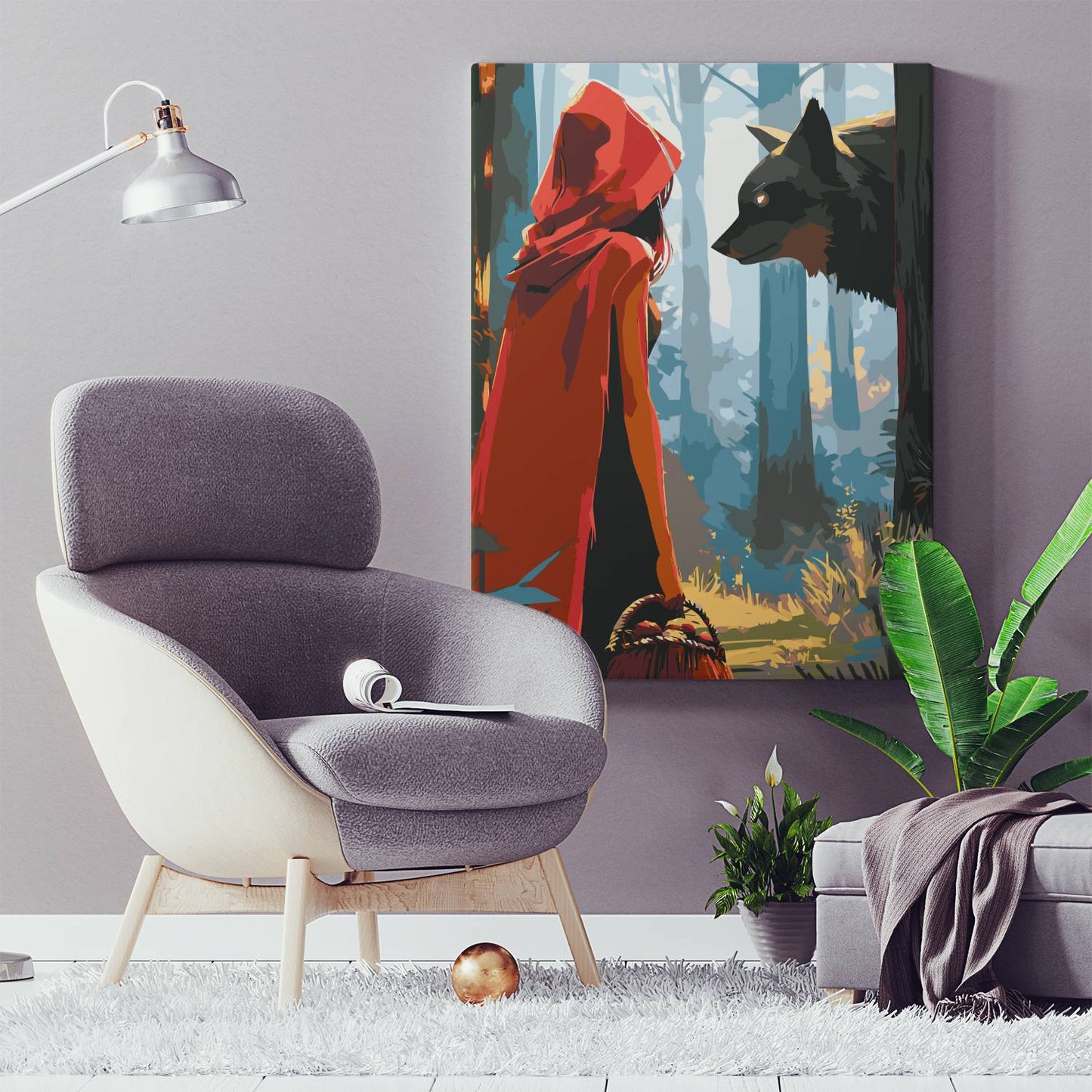 Obraz Po Numerach "Czerwony Kapturek i Wilk" – Malowanie po Numerach Bajkowa Scena w Lesie