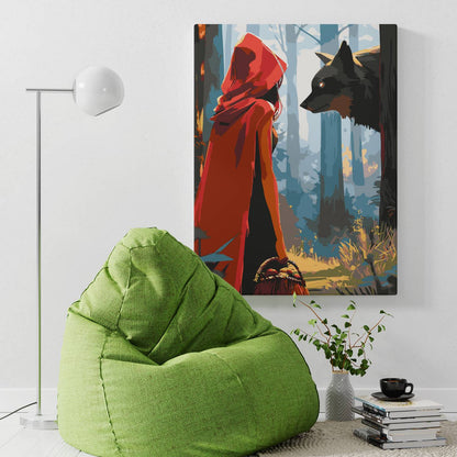 Obraz Po Numerach "Czerwony Kapturek i Wilk" – Malowanie po Numerach Bajkowa Scena w Lesie