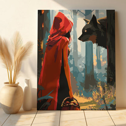 Obraz Po Numerach "Czerwony Kapturek i Wilk" – Malowanie po Numerach Bajkowa Scena w Lesie