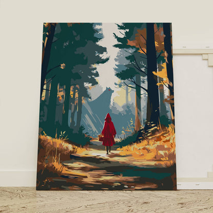 Obraz Po Numerach "Czerwony Kapturek w Lesie" – Tajemniczy Wilk i Dziewczynka