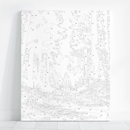 Obraz Po Numerach "Czerwony Kapturek w Lesie" – Tajemniczy Wilk i Dziewczynka