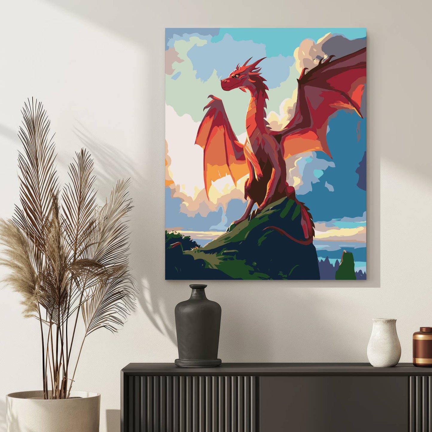 Obraz Po Numerach "Dumny Smok na Skale" – Majestatyczna Fantazja do Malowania