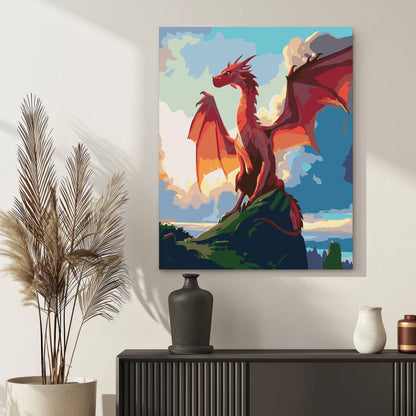 Obraz Po Numerach "Dumny Smok na Skale" – Majestatyczna Fantazja do Malowania