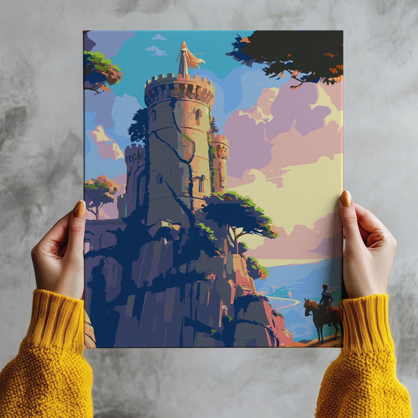 Obraz Po Numerach "Złota Wieża – Księżniczka w Zamku nad Morzem" – Magiczna Scena z Bajki