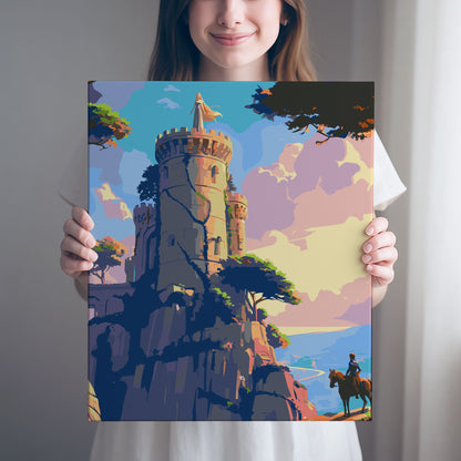 Obraz Po Numerach "Złota Wieża – Księżniczka w Zamku nad Morzem" – Magiczna Scena z Bajki