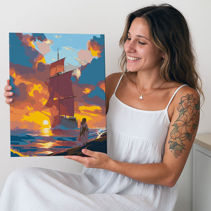 Obraz Po Numerach "Czerwone Żagle – Romantyczny Zachód Słońca"