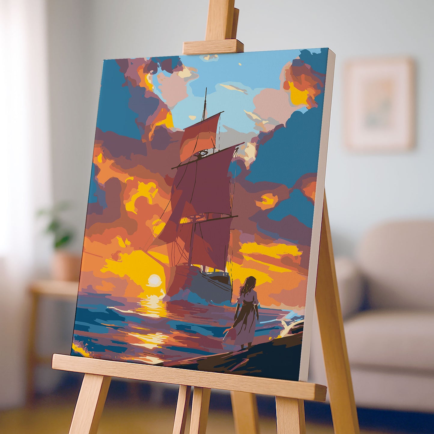 Obraz Po Numerach "Czerwone Żagle – Romantyczny Zachód Słońca"