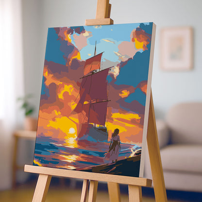 Obraz Po Numerach "Czerwone Żagle – Romantyczny Zachód Słońca"