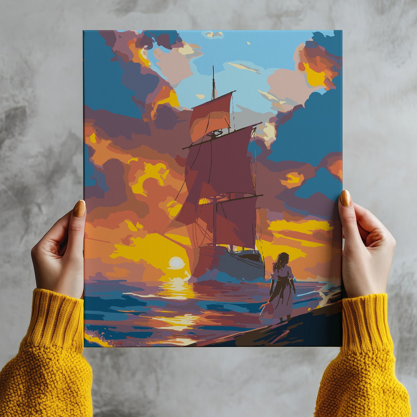 Obraz Po Numerach "Czerwone Żagle – Romantyczny Zachód Słońca"