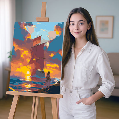 Obraz Po Numerach "Czerwone Żagle – Romantyczny Zachód Słońca"