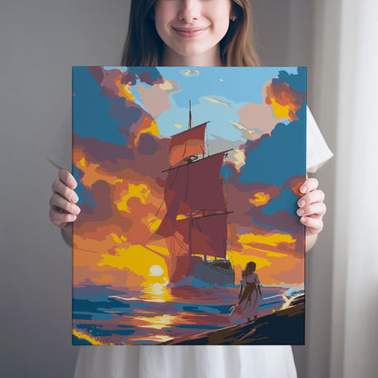 Obraz Po Numerach "Czerwone Żagle – Romantyczny Zachód Słońca"