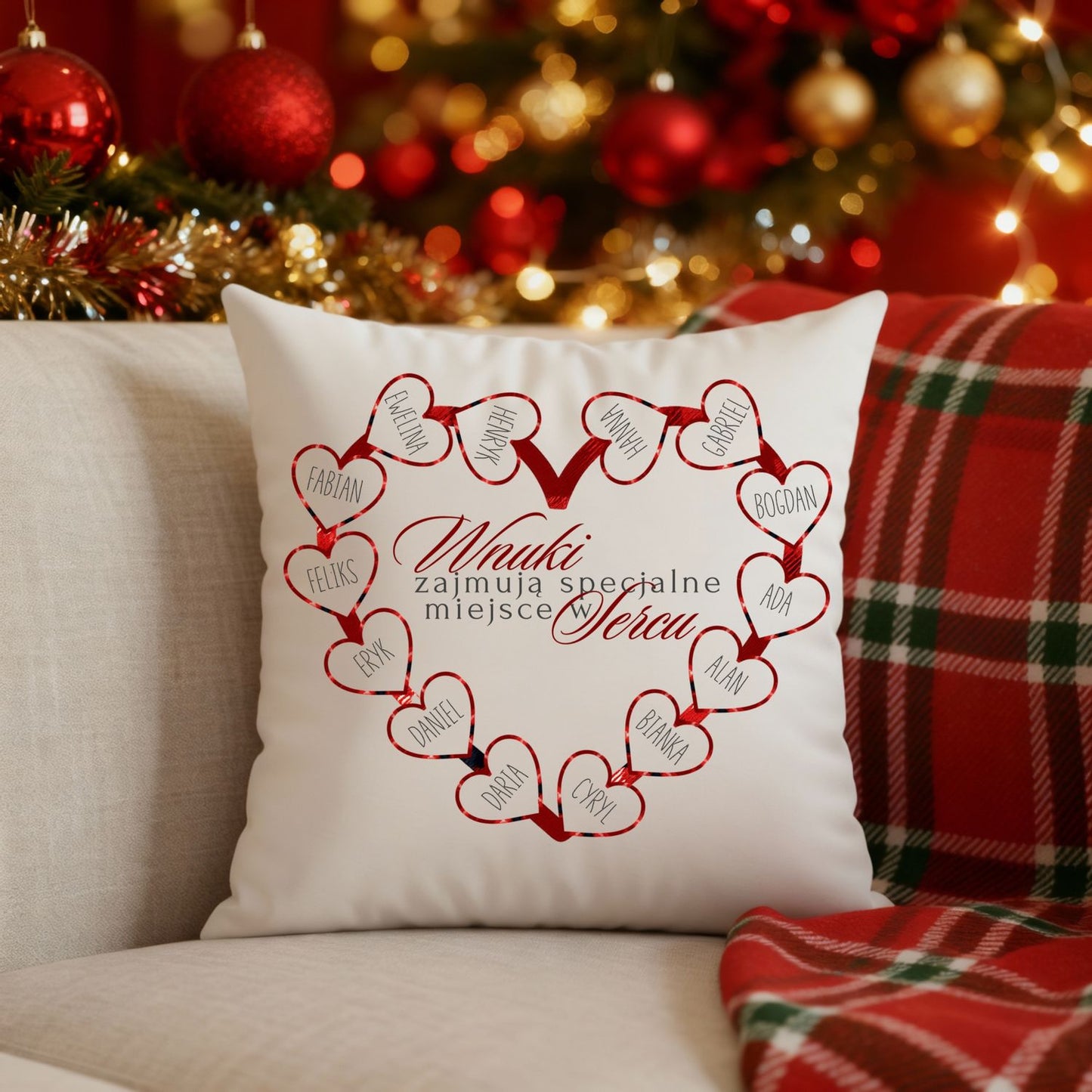 Personalizowana Poduszka „Wnuki Zajmują Specjalne Miejsce w Sercu” – Prezent dla Babci i Dziadka z Imionami Wnuków