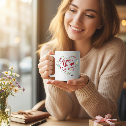 Personalizowany kubek „Najlepsza Mama na świecie” z imieniem – prezent na Dzień Matki – kubek dla mamy 330 ml