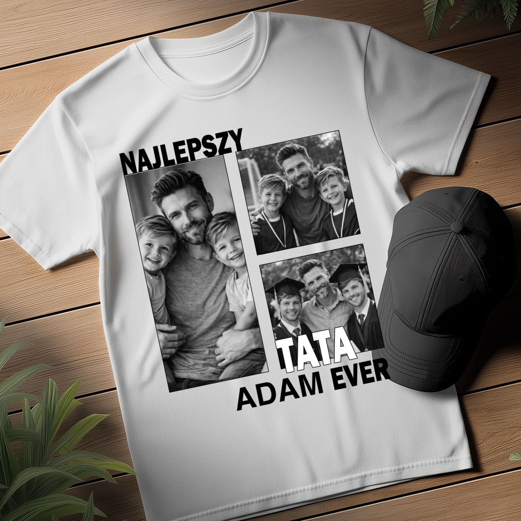 Koszulka dla taty ze zdjęciem – Najlepszy Tata Ever, personalizowany prezent na Dzień Ojca