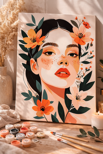 Obraz do malowania po numerach – Portret kobiety z kwiatami