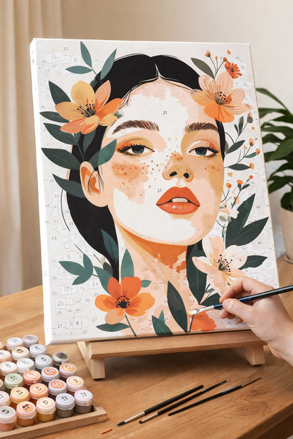 Obraz do malowania po numerach – Portret kobiety z kwiatami