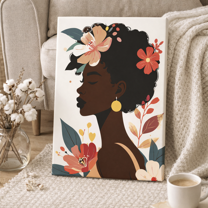 Malowanie po numerach Kobieta z kwiatami – obraz na płótnie, Zestaw kreatywny dla dorosłych, Dekoracja do salonu