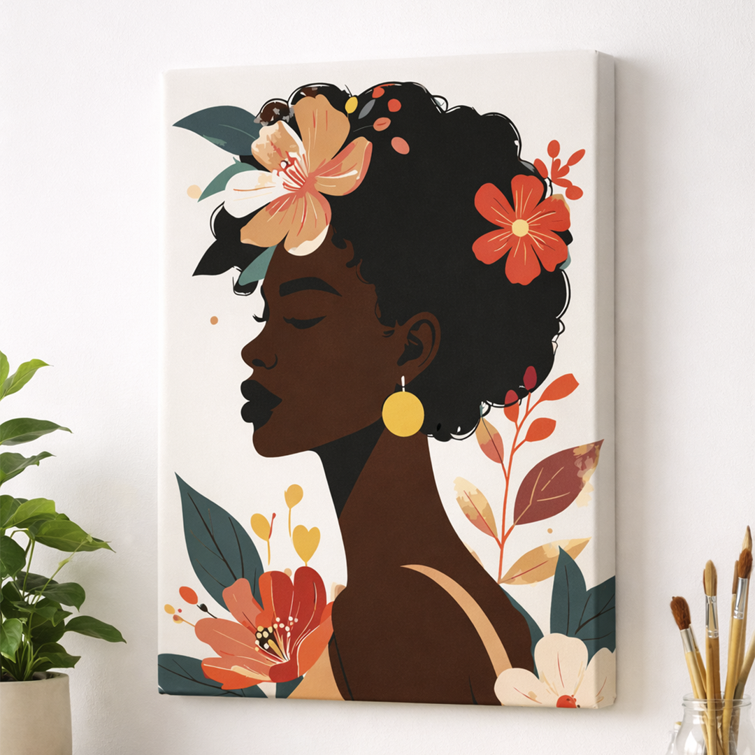 Malowanie po numerach Kobieta z kwiatami – obraz na płótnie, Zestaw kreatywny dla dorosłych, Dekoracja do salonu