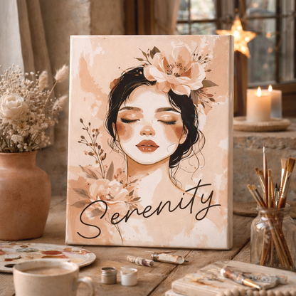 Malowanie po numerach „Serenity” – Kobieta z kwiatami, Dekoracja wnętrza