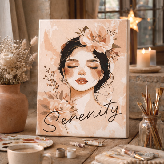 Malowanie po numerach „Serenity” – Kobieta z kwiatami, Dekoracja wnętrza