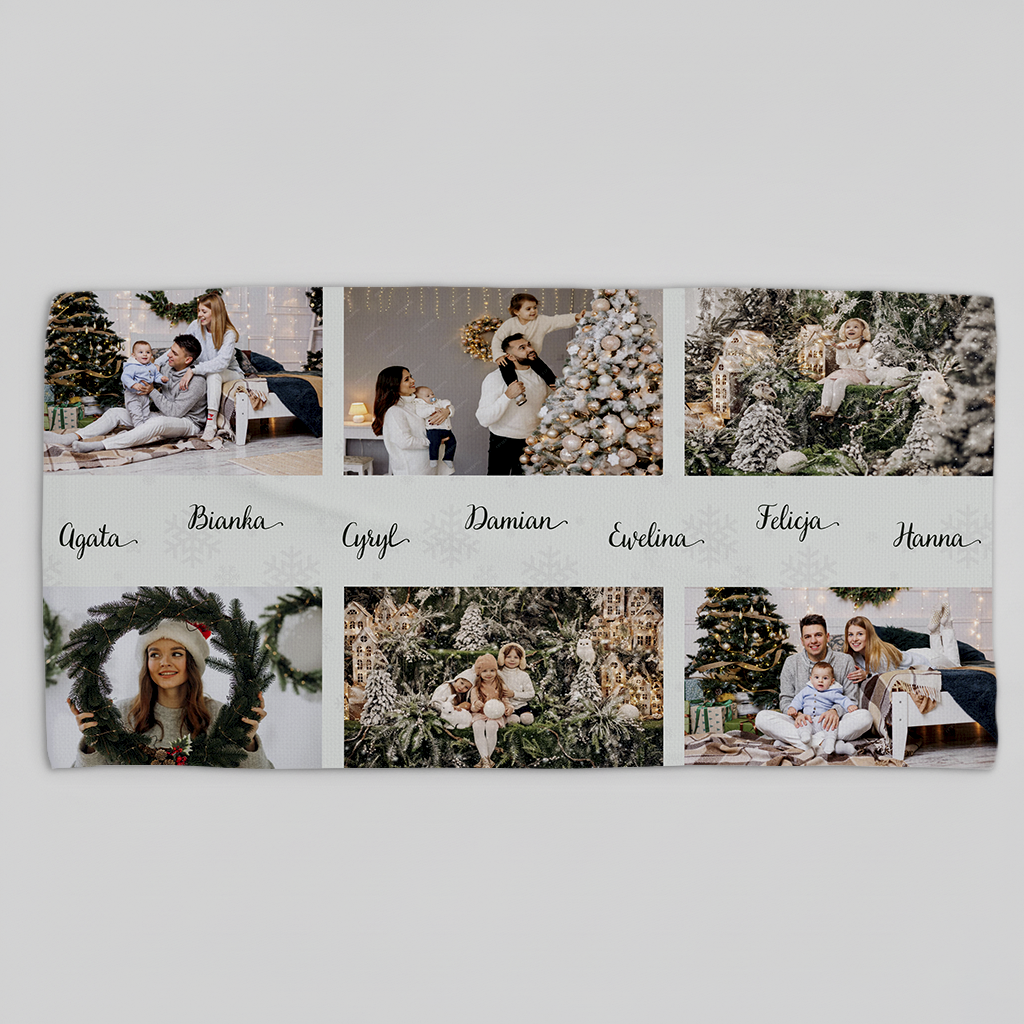 Personalizowany Ręcznik Świąteczny ze Zdjęciami i Imionami – Wyjątkowy Prezent Pod Choinkę 🎄