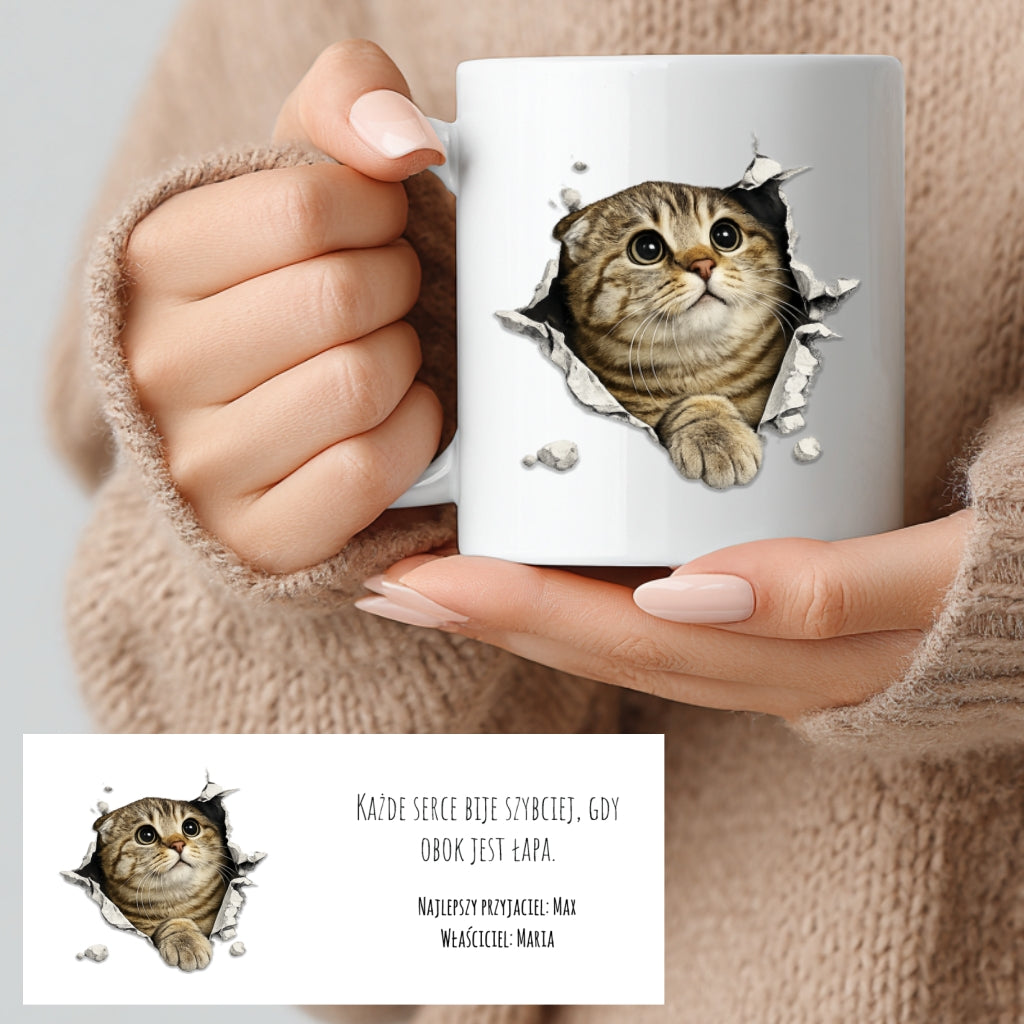 Personalizowany Kubek 3D – Kot lub Pies Przebijający Ścianę. Dodaj Wasze Imiona! 🐾