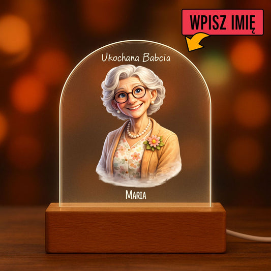 Personalizowana lampka LED na akrylu - Ukochana Babcia lub Ukochany Dziadek z imieniemб Prezent dla Babci i Dziadka