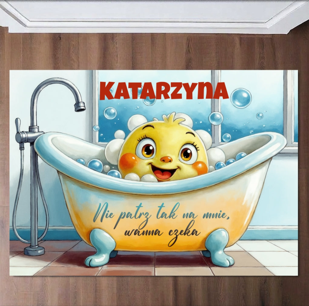 Personalizowany dywanik łazienkowy z kaczką, Śmieszna mata „Nie patrz tak na mnie, wanna czeka” z imieniem, Prezent dla dzieci i domowników