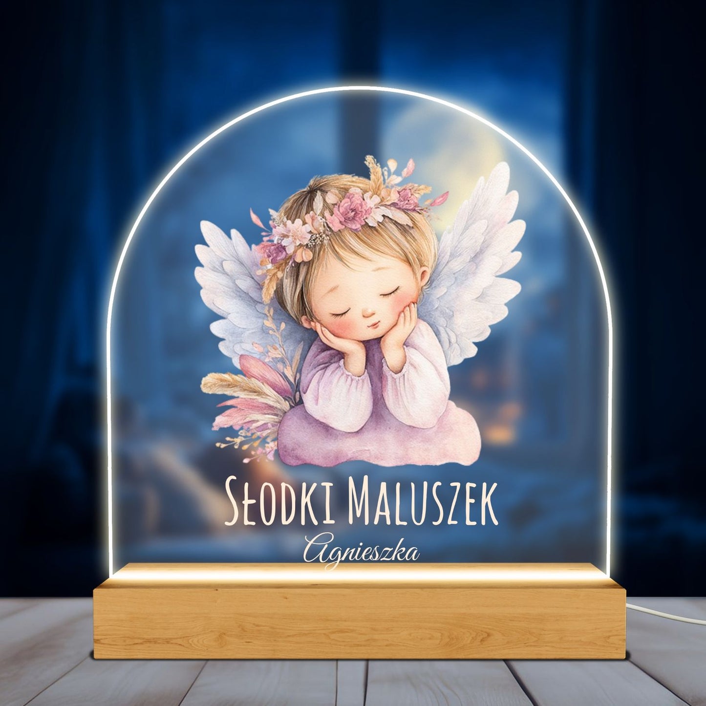 Personalizowana lampa LED – Słodki Aniołek z imieniem dziecka