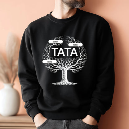 Bluza Czarna: Tata – Drzewo Rodziny – Personalizowana z Imionami Dzieci