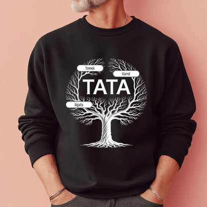 Bluza Czarna: Tata – Drzewo Rodziny – Personalizowana z Imionami Dzieci