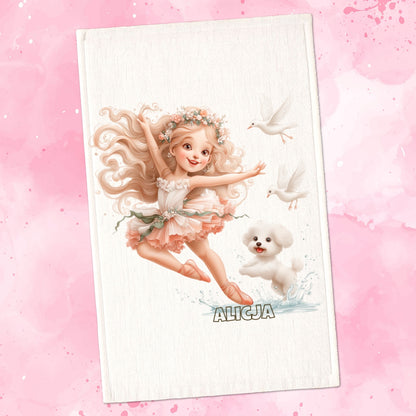 Spersonalizowany Ręcznik z Imieniem – Baletnica i Piesek