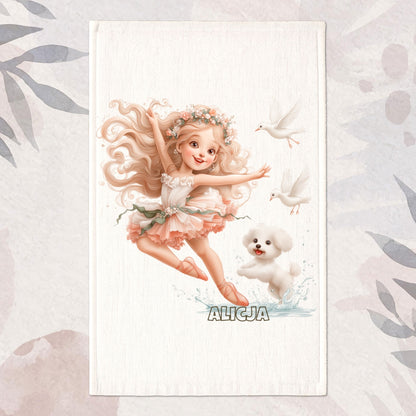 Spersonalizowany Ręcznik z Imieniem – Baletnica i Piesek