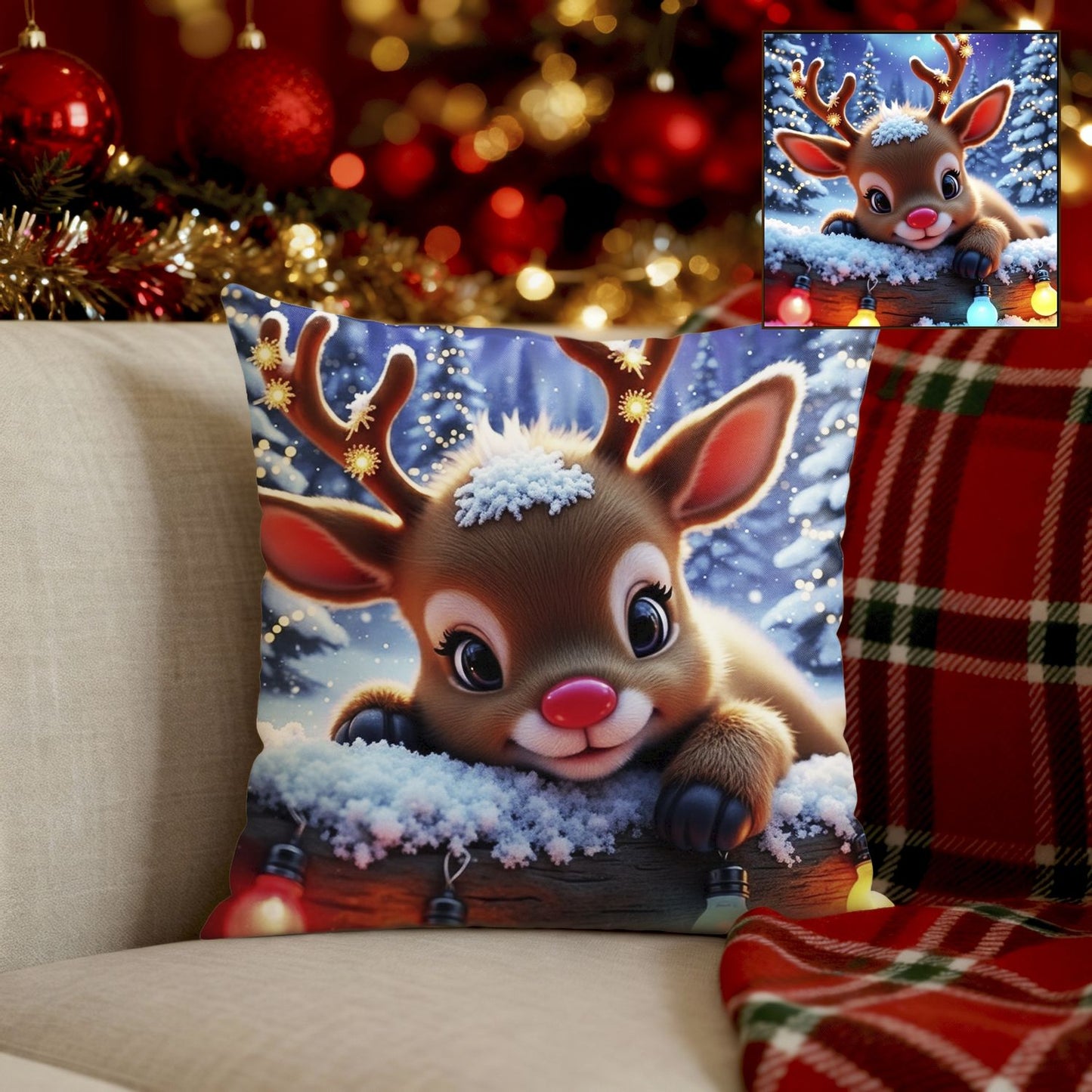 Zimowa Poduszka Dekoracyjna z Reniferkiem dla Dzieci i Dorosłych