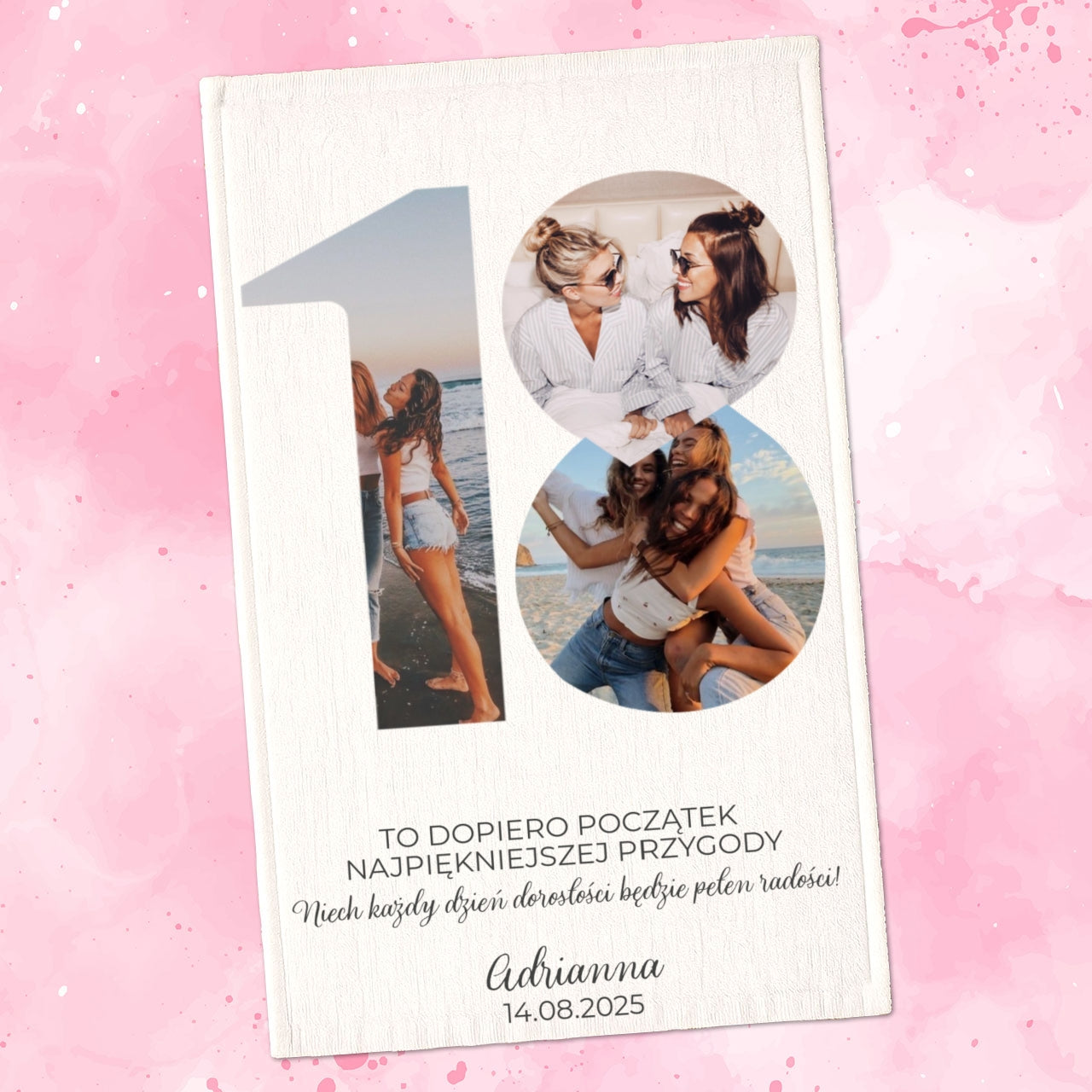 Personalizowany ręcznik – Prezent na 18. urodziny ze zdjęciami i imieniem