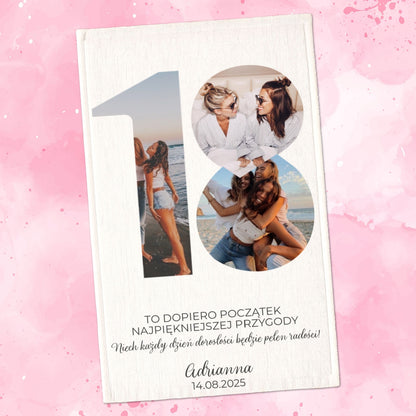 Personalizowany ręcznik – Prezent na 18. urodziny ze zdjęciami i imieniem