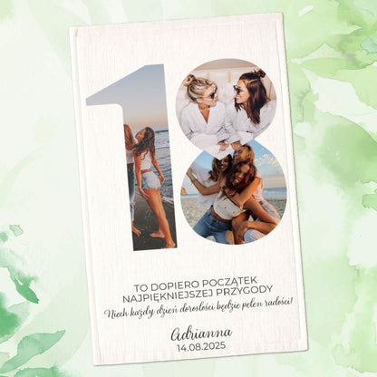 Personalizowany ręcznik – Prezent na 18. urodziny ze zdjęciami i imieniem