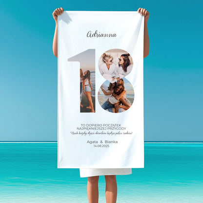 Personalizowany ręcznik – Prezent na 18. urodziny ze zdjęciami i imieniem