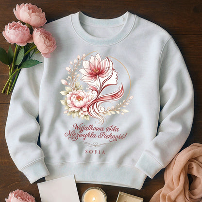 Personalizowana koszulka "Wyjątkowa Siła, Niezwykłe Piękno” z imieniem – koszulka dla kobiety – elegancki prezent dla niej
