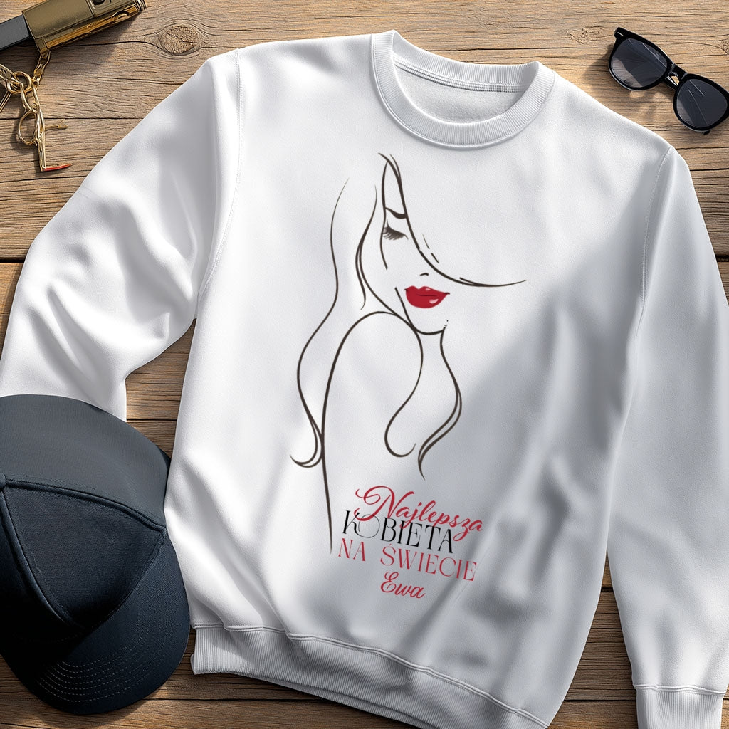 Personalizowana bluza „Najlepsza Kobieta na świecie” z imieniem – koszulka  dla niej – elegancki prezent dla kobiety